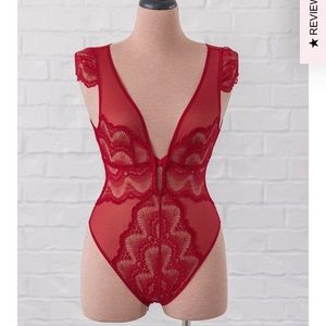 Lace & Mesh High Leg Teddy in Red